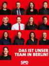 Die gewählten SPD-Kandidierenden aus Baden-Württemberg für die Bundestagswahl 2025 auf einer Fotomontage vor rotem Hintergrund. Unten steht: "Das ist unser Team in Berlin" und das Logo der SPD Baden-Württemberg.